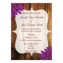Rustic Country Wood Purple Flower Wedding Invite