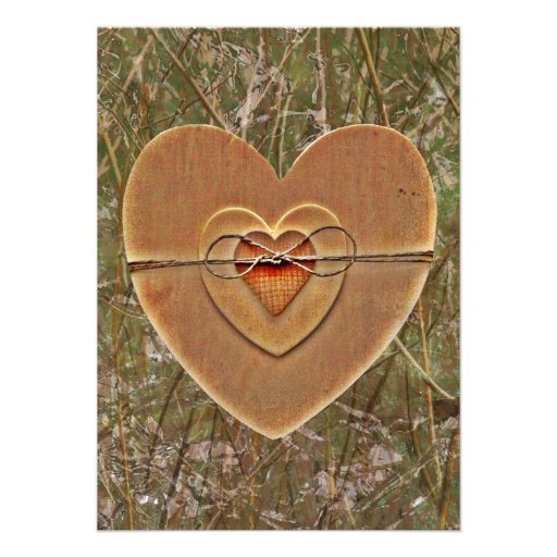 Rustic Country Wooden Heart Camo Wedding Invites