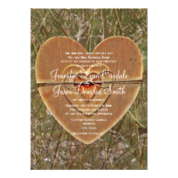 Rustic Country Wooden Heart Camo Wedding Invites