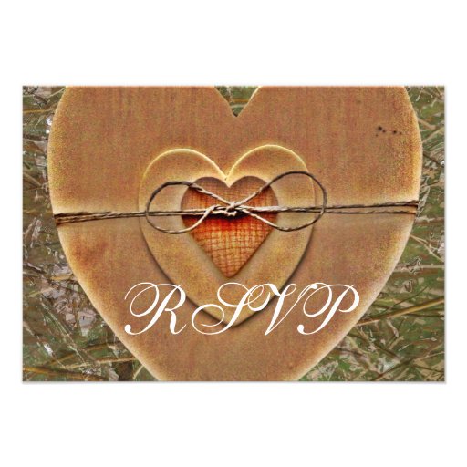 Rustic Country Wooden Heart Camo Wedding Invites