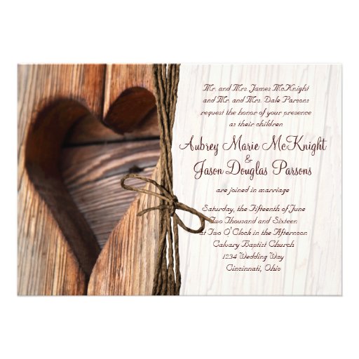 Rustic Country Wooden Heart Twine Wedding Invites