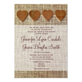 Rustic Country Wooden Hearts Burlap Wedding Invite 5