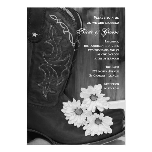 Rustic Cowboy Boots and Daisies Country Wedding Card