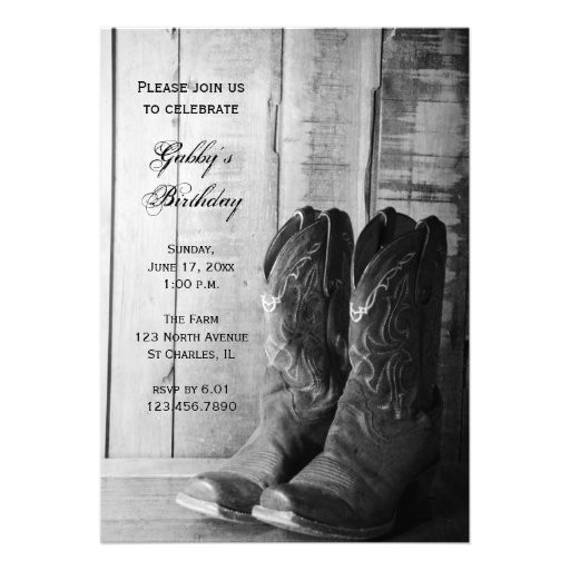 Rustic Cowboy Boots Country Birthday Party Invite