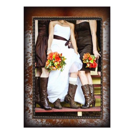 Rustic cowhide Country vintage Bridal Shower Custom Invitations (front side)