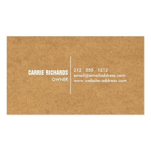 Rustic Craft Cardboard Bakery/Catering/Chef Business Card Template (back side)