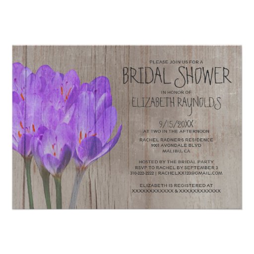 Rustic Crocus Bridal Shower Invitations