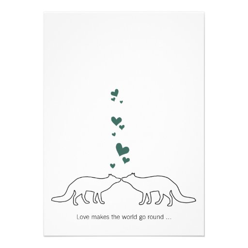 Rustic Cute Fox Romantic Green Hearts Wedding Custom Announcement