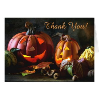Rustic Cute Jack-o'-lanterns Autumn Thank You Stationery Note Card