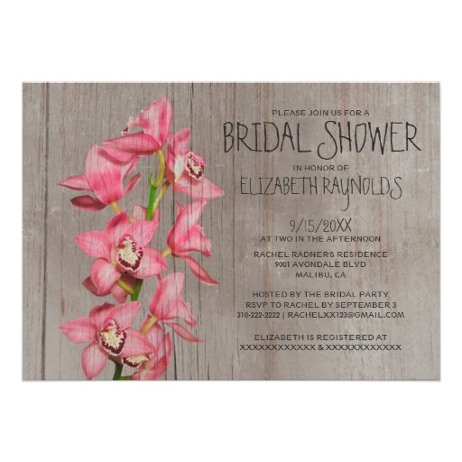 Rustic Cymbidium Orchid Bridal Shower Invitations