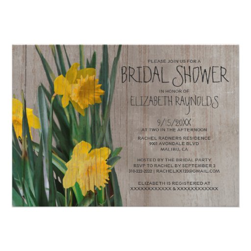 Rustic Daffodils Bridal Shower Invitations