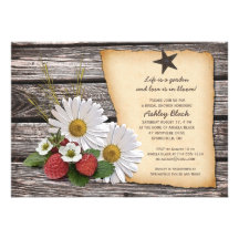 Rustic Daisy Strawberry Bridal Shower Invitation
