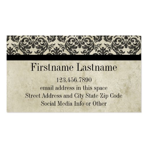 Rustic Damask Pattern in Black and Parchment Business Card Template (back side)
