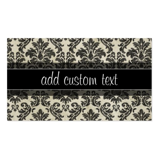 Rustic Damask Pattern in Black and Parchment Business Card Template (front side)