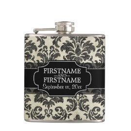 Rustic Damask Pattern in Black and Parchment Flask