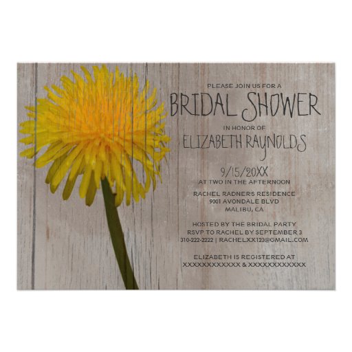 Rustic Dandelion Bridal Shower Invitations