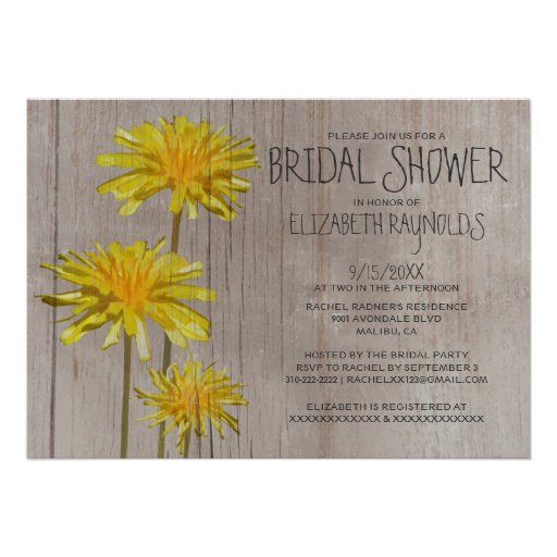 Rustic Dandelions Bridal Shower Invitations