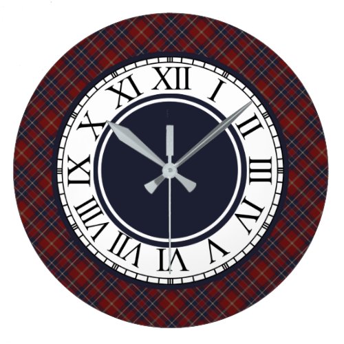 Rustic Dark Red and Navy Blue Plaid Large Clock Rustic Dark Red and Navy Blue Plaid Large Clock