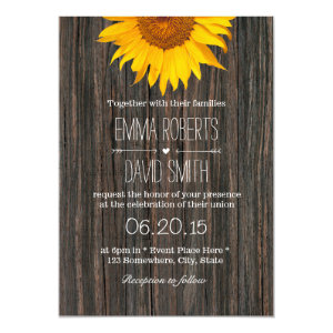 Rustic Dark Wood Background Sunflower Wedding 5x7 Paper Invitation Card