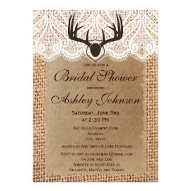 Rustic Deer Antlers Bridal Shower Invitations Personalized Announcement