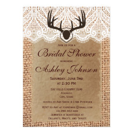 Rustic Deer Antlers Bridal Shower Invitations Personalized Announcement