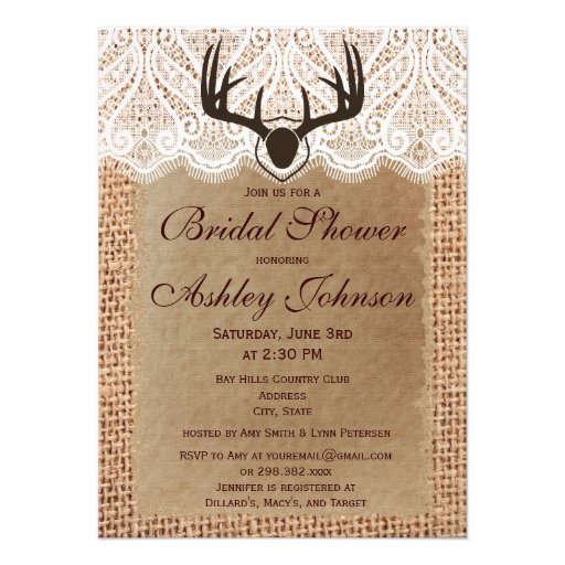 Rustic Deer Antlers Bridal Shower Invitations