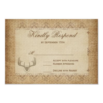 Rustic Deer Antlers Hunting Wedding RSVP Cards Custom Invites