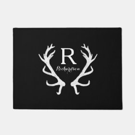 Rustic Deer Antlers Monogram, Choose Your Color Doormat