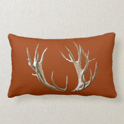 Rustic Deer Antlers Rust Orange Lumbar Pillow
