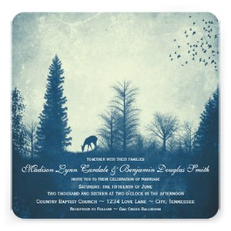 Rustic Deer Blue Country Trees Wedding Invitations
