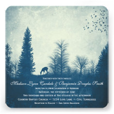 Rustic Deer Blue Country Trees Wedding Invitations