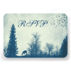 Rustic Deer Blue Country Trees Wedding RSVP Cards