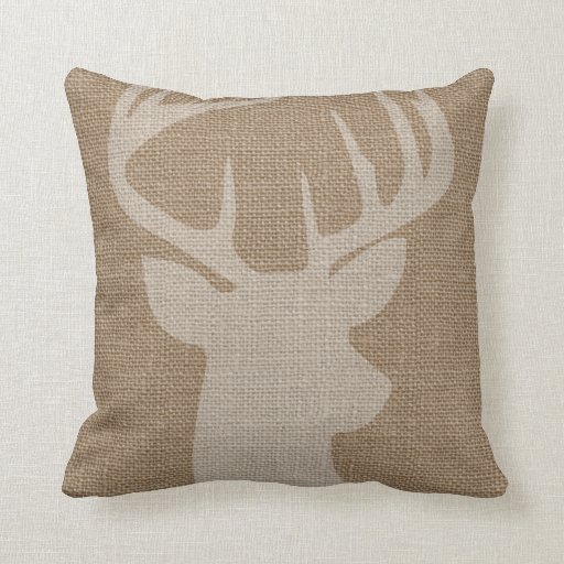 Rustic Deer Buck Burlap Throw Pillows Zazzle