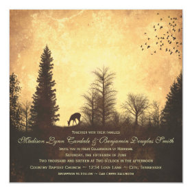 Rustic Deer in Trees Country Wedding Invitations 5.25