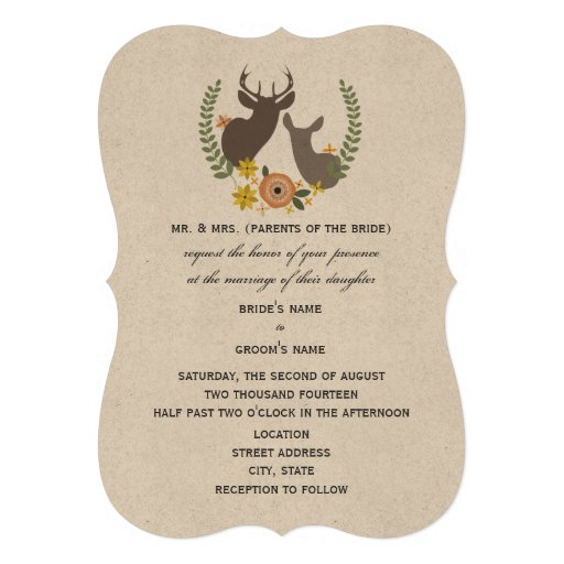 Rustic Deer Wedding - Orange Floral Custom Invites (front side)