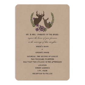 Rustic Deer Wedding - Purple Floral 5x7 Paper Invitation Card