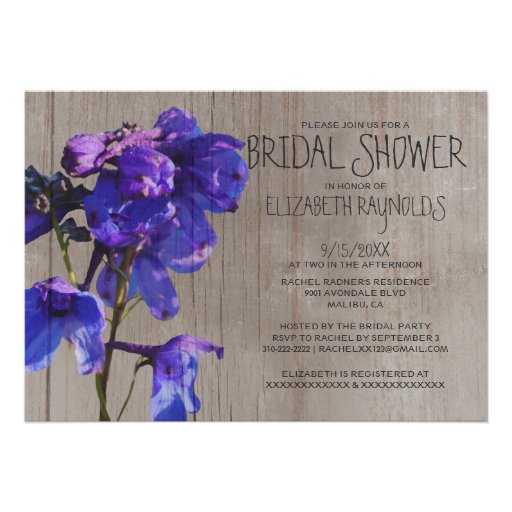 Rustic Delphinium Bridal Shower Invitations