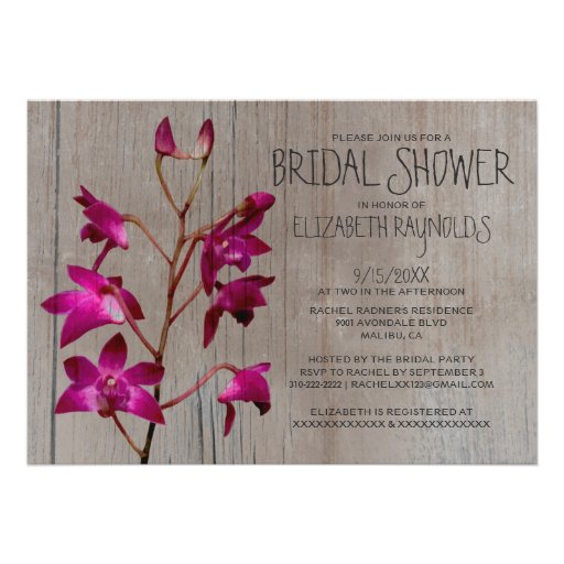 Rustic Dendrobium Orchid Bridal Shower Invitations
