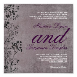 Rustic Distressed Purple Leaves Wedding Invitation