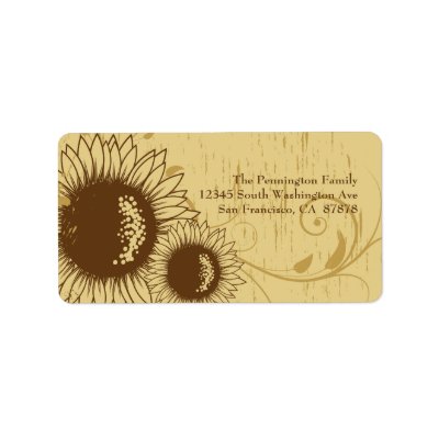 Rustic distressed sunflower wedding address label