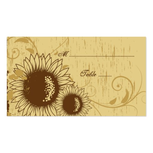 Rustic distressed sunflower wedding place card business card (back side)
