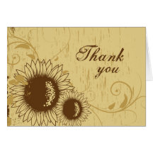 Rustic distressed sunflower wedding thank you card