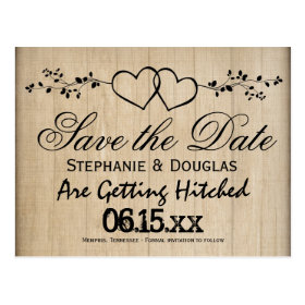 Rustic Double Hearts Save the Date Postcards