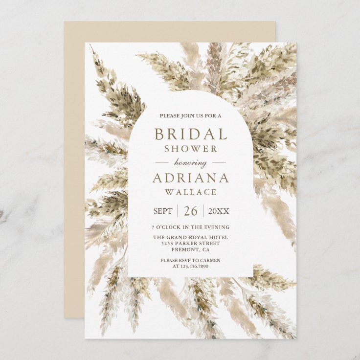 Rustic Dried Boho Pampas Grass Arch Bridal Shower Invitation Zazzle