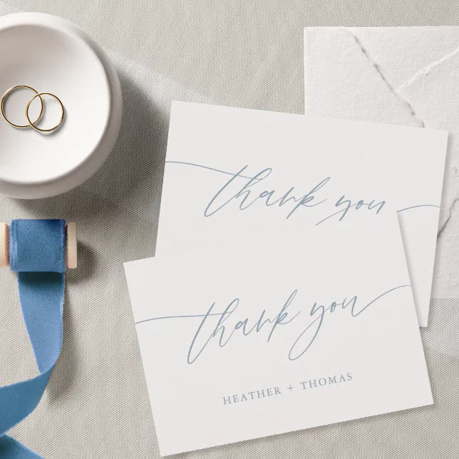 Rustic Dusty Blue Calligraphy Wedding Thank You Card Zazzle