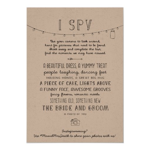 Rustic Editable Instagram Wedding I Spy Game Card - Zazzle Rustic Editable Instagram Wedding I Spy Game Card - Zazzle