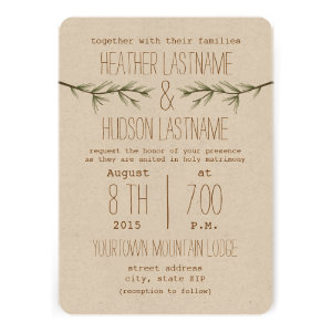 Rustic Evergreen Branches Wedding Invite