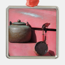 Rustic faded red land rover African safari jeep Christmas Tree Ornaments
