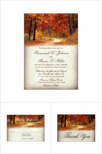Rustic Fall Leaves Autumn Wedding Invitation Set