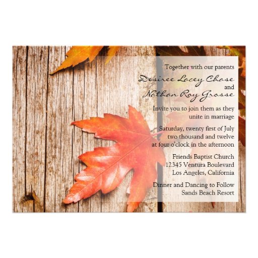 Rustic Fall Leaves Wedding Invitation